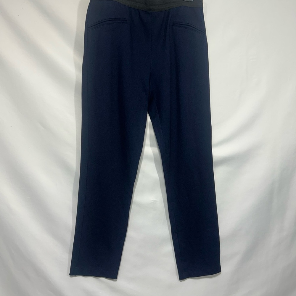 Woman’s stretchy straight leg slacks. Size medium. Navy blue. Elastic waist.